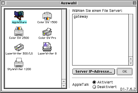 MacOS 9.x - Kontrollfeld Auswahl File-Server