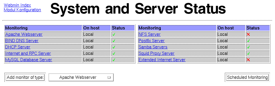 Kategorie Andere - System und Server Status
