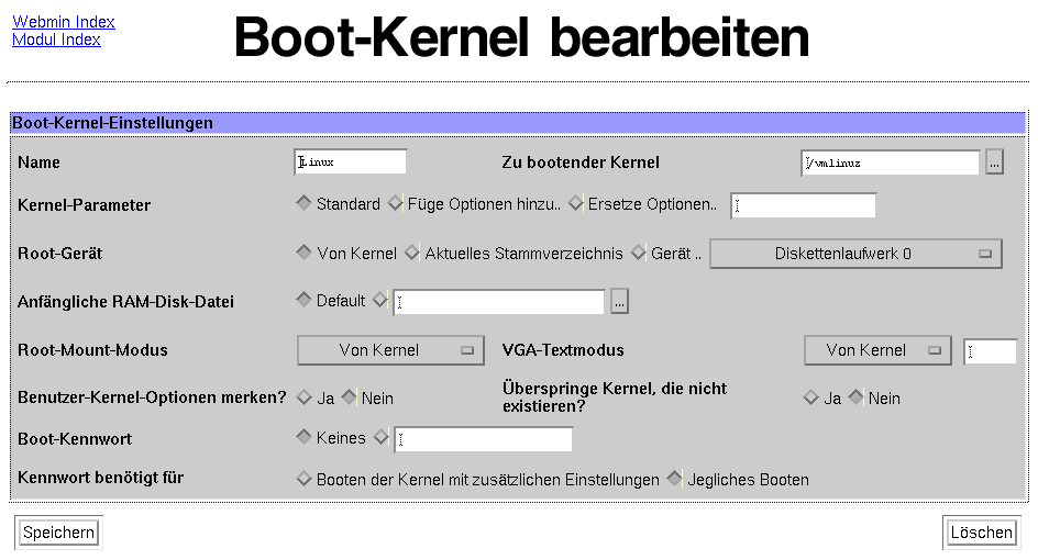 Kategorie Hardware - LILO - Boot-Kernel bearbeiten