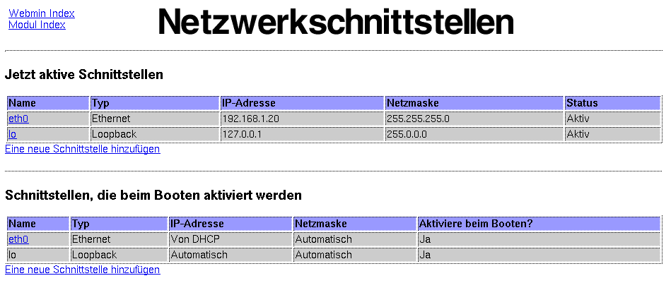 Kategorie Hardware - Netzwerk - Aktive Schnittstelle bearbeiten