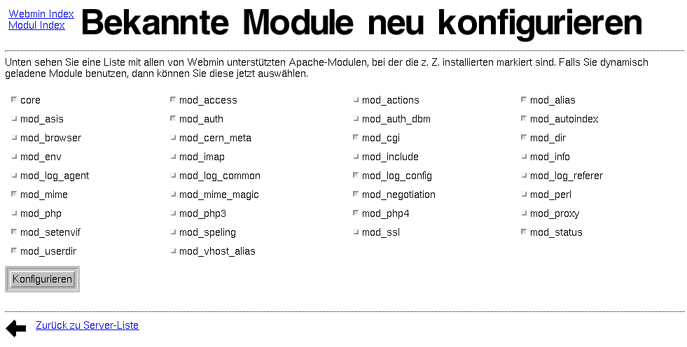 Kategorie Server - Apache - Apache-Module neu konfigurieren