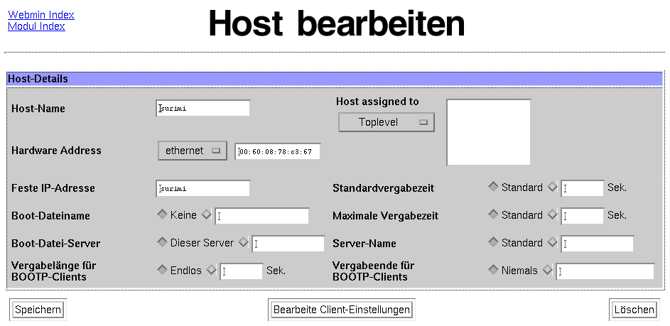 Kategorie Server - DHCP - Hosts und Hostgruppen