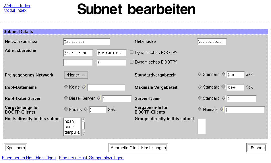 Kategorie Server - DHCP - Subnet bearbeiten