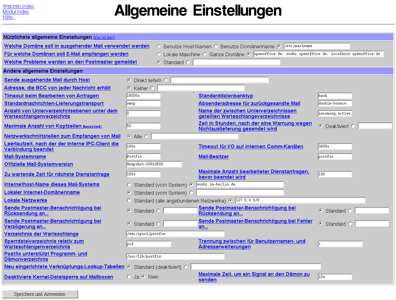 Postfix Mailserver - Allgemeine Einstellungen