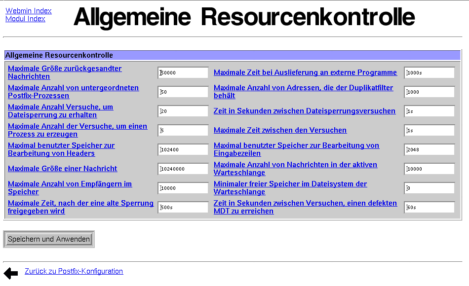 Postfix Mailserver - Allgemeine Resourcenkontrolle