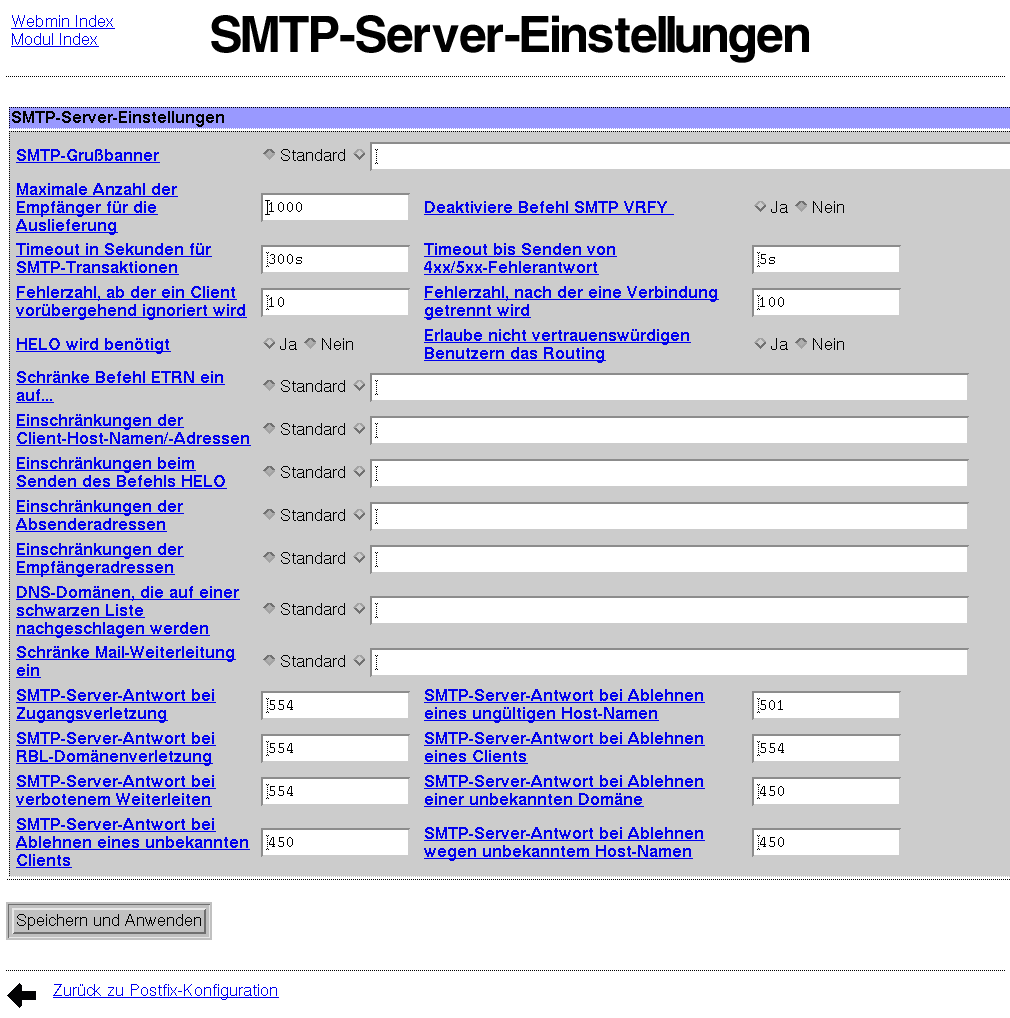 Postfix Mailserver - SMTP-Server-Einstellungen