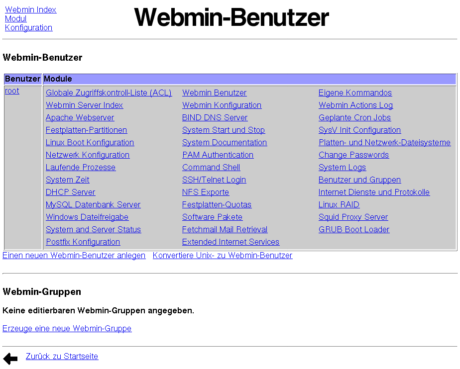 Kategorie Webmin - Benutzer