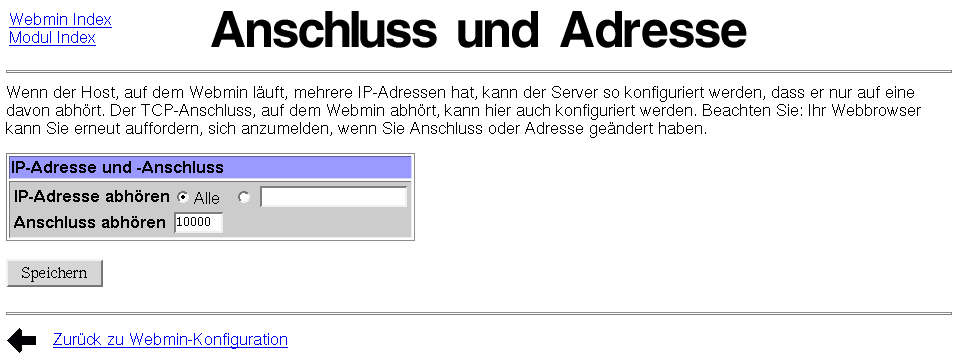 Kategorie Webmin - Konfiguration - Anschluss und Adresse