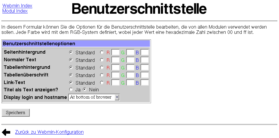 Kategorie Webmin - Konfiguration - Benutzerschnittstelle