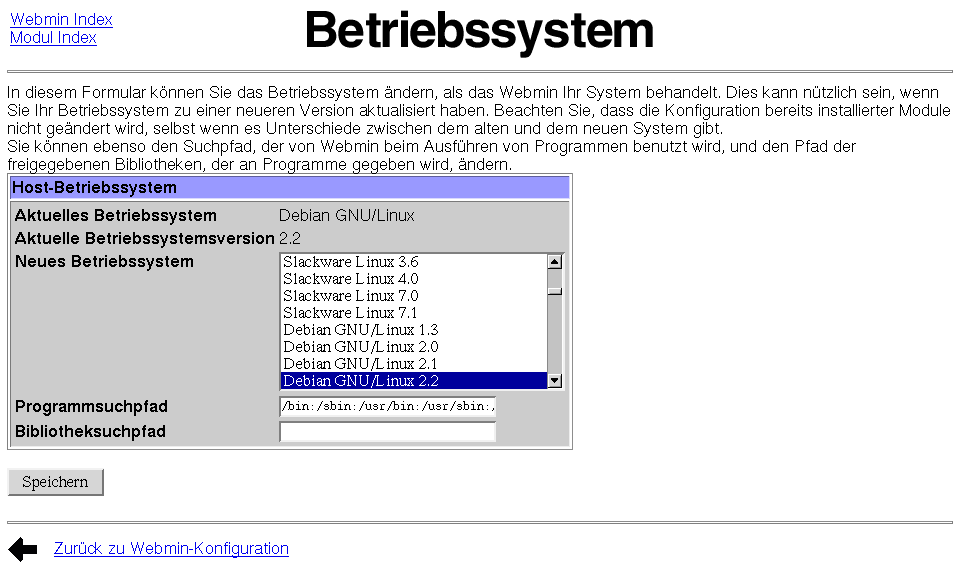 Kategorie Webmin - Konfiguration - Betriebssystem
