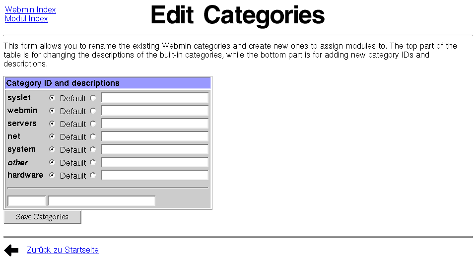 Webmin - Edit Categories