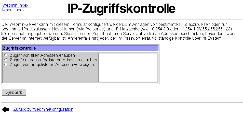 Kategorie Webmin - Konfiguration - IP-Zugriffskontrolle