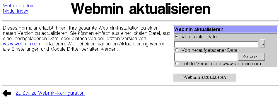 Webmin - Webmin aktualisieren