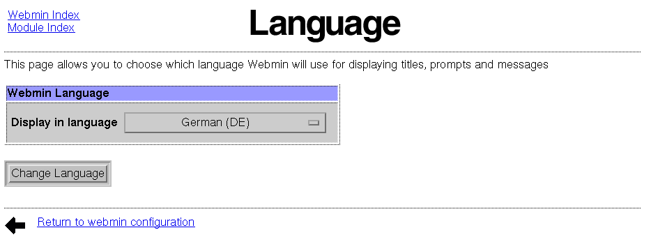 Webmin - Spracheinstellung