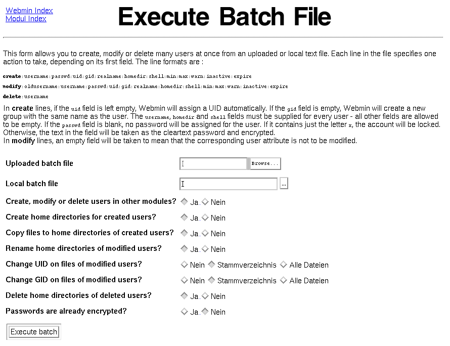 Kategorie Webmin - System - Benutzer und Gruppen - Batch