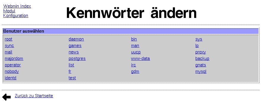 Kategorie Webmin - System - Kennwörter ändern