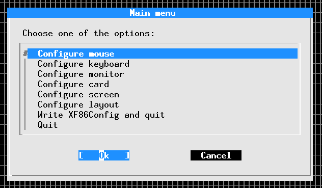 xf86cfg - Textmodus, Mauskonfiguration